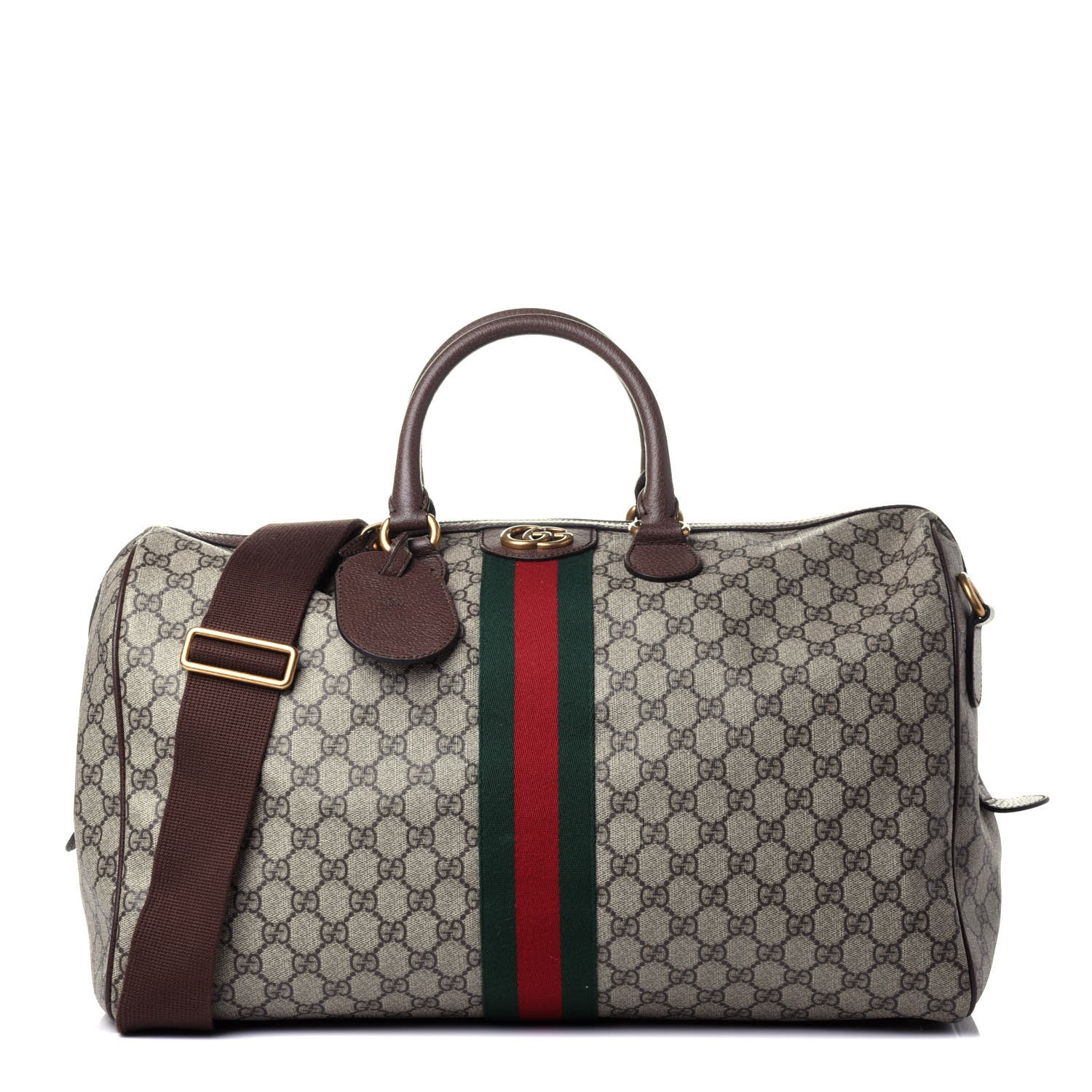 Gucci GG Supreme Monogram Textured Dollar Calfskin Web Medium Ophidia Carry-On Duffle Bag Beige Ebony New Acero 1 of 10