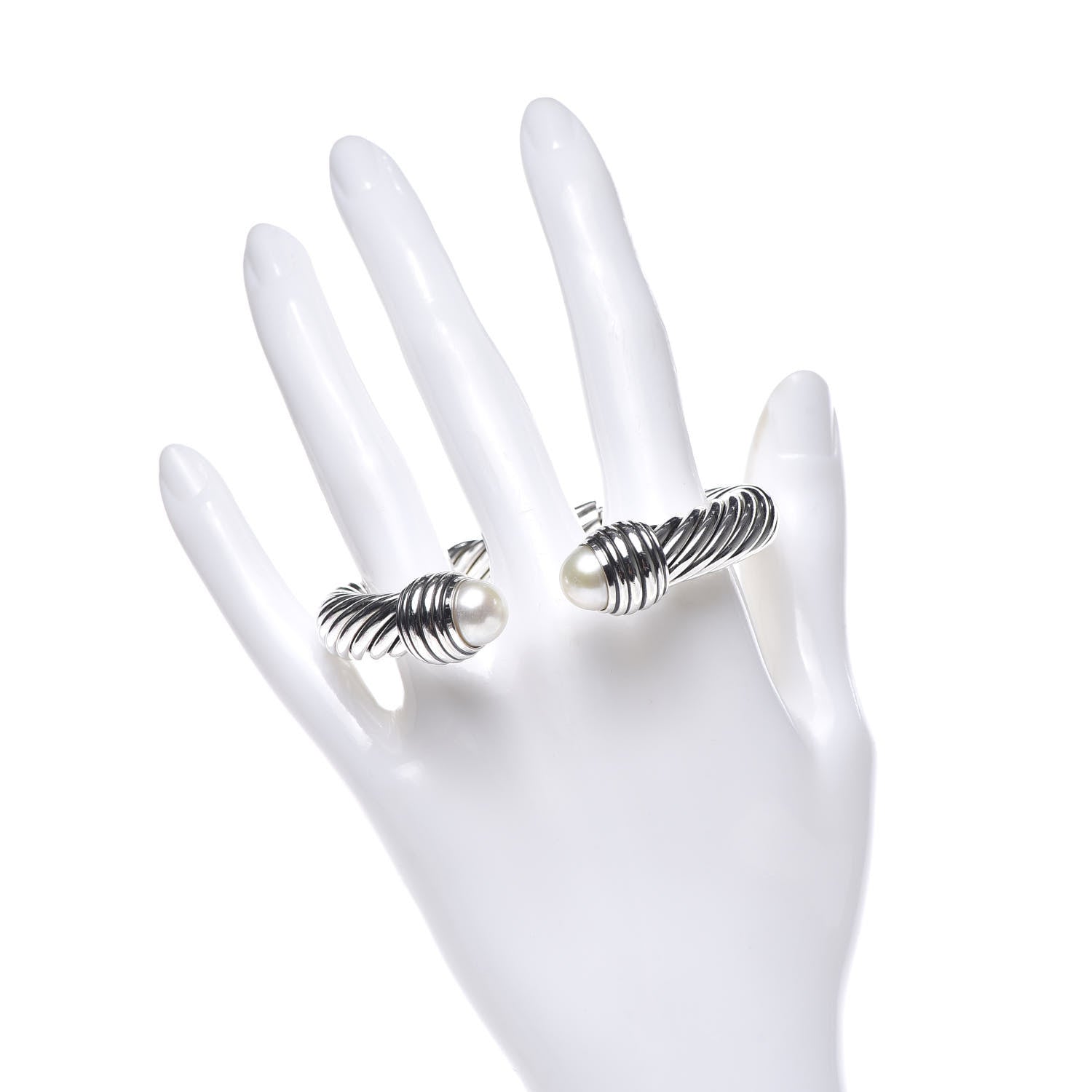 David Yurman Sterling Silver Pearl 10mm Cable Classics Hinged Bracelet 2 of 5