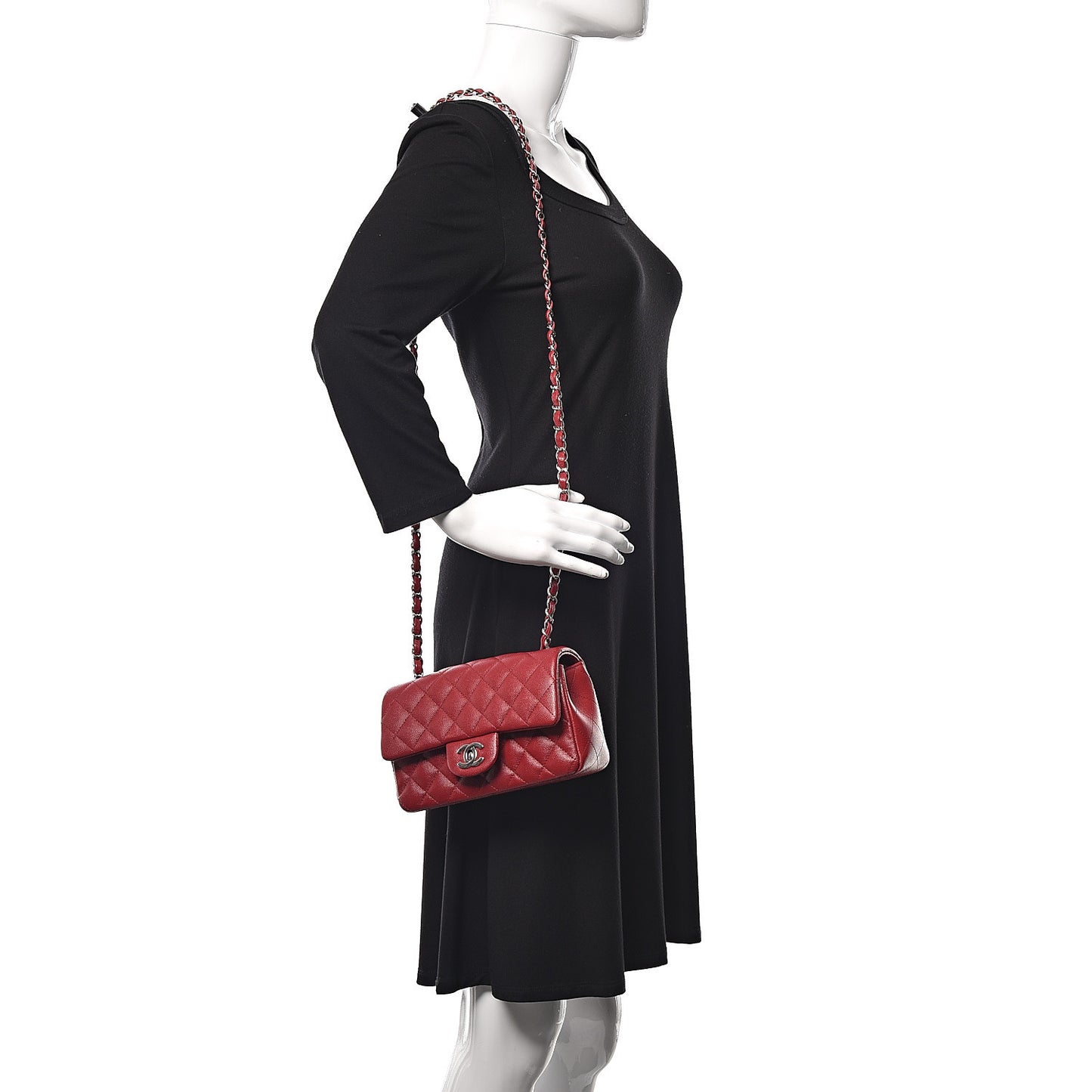 Caviar Quilted Mini Rectangular Flap Dark Red