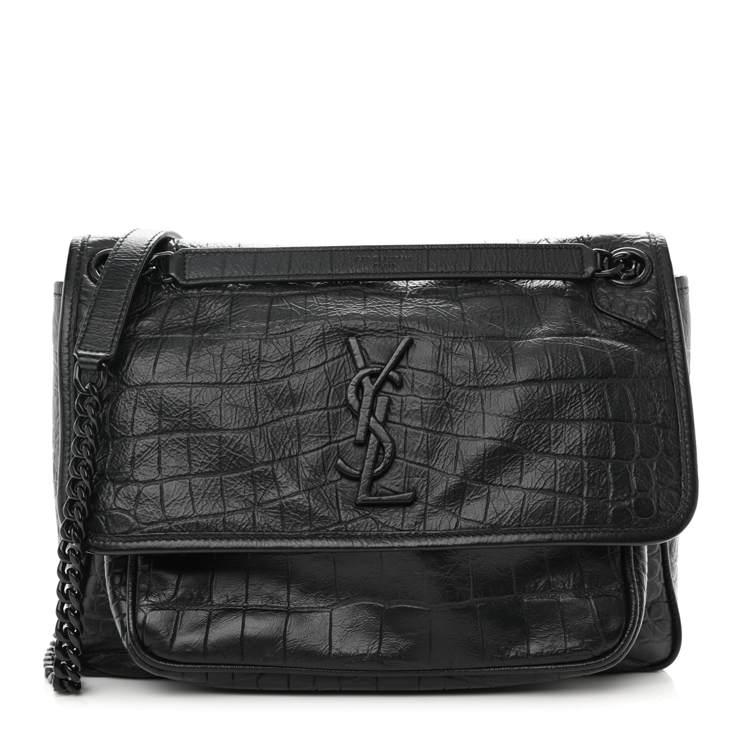 Saint Laurent Crinkled Calfskin Matelasse Monogram Medium Niki Chain Satchel Black 1 of 8