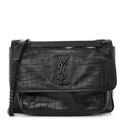 Saint Laurent Crinkled Calfskin Matelasse Monogram Medium Niki Chain Satchel Black 1 of 8