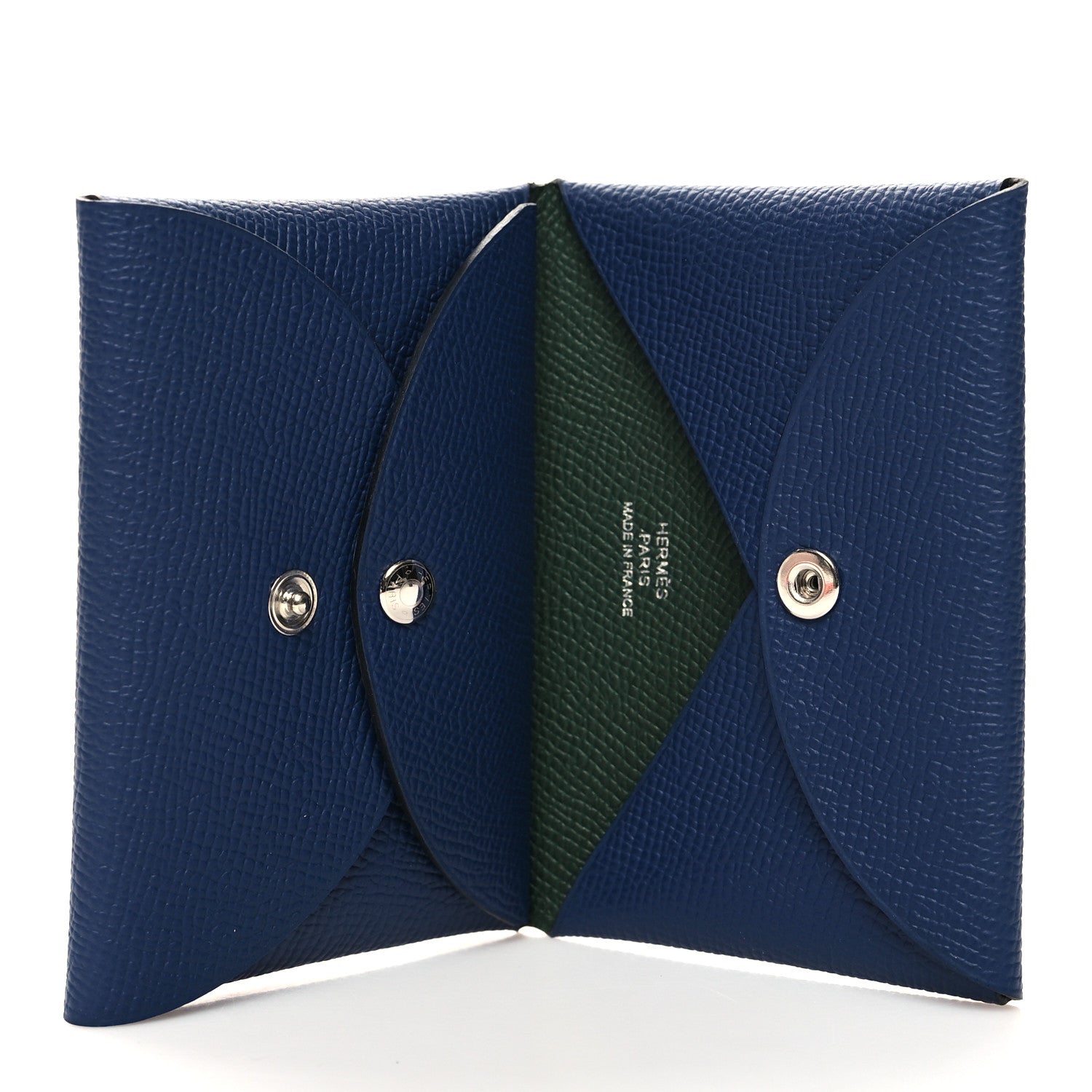 Hermes Epsom Verso Calvi Duo Card Case Bleu Saphir Vert Cypress 5 of 10