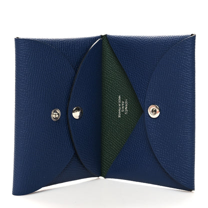 Hermes Epsom Verso Calvi Duo Card Case Bleu Saphir Vert Cypress 5 of 10