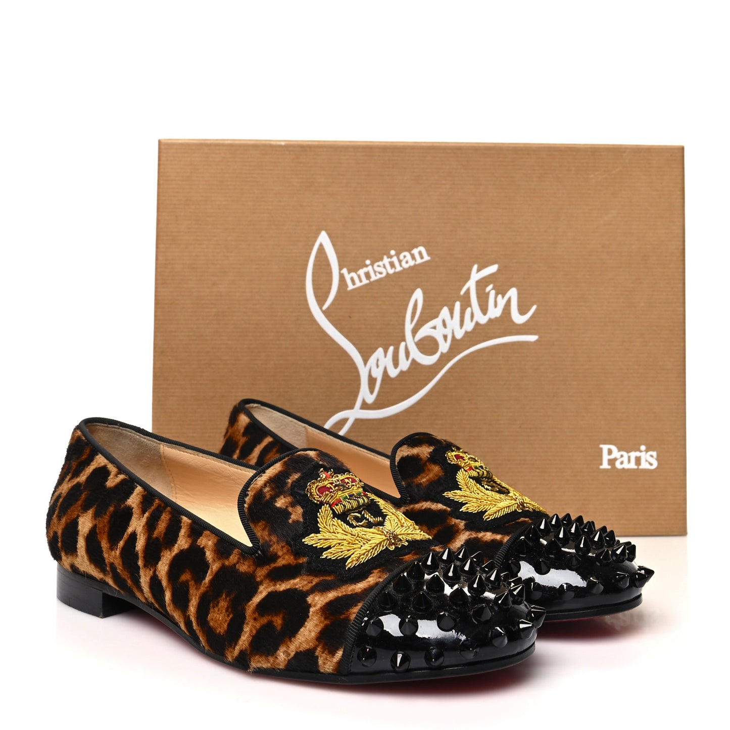 Pony Hair Print Spikes Womens Intern Flat Loafers 36 Leopard Black
