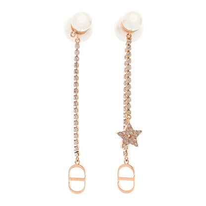 Christian Dior Pearl Crystal Star Tribale Dangle Chain Earrings Rose Gold 1 of 7