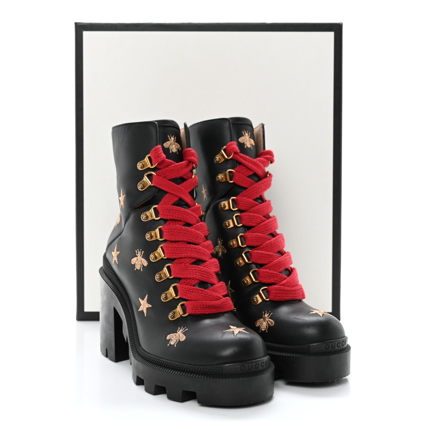 Calfskin Embroidered Lace Up Combat Ankle Boots 36 Black