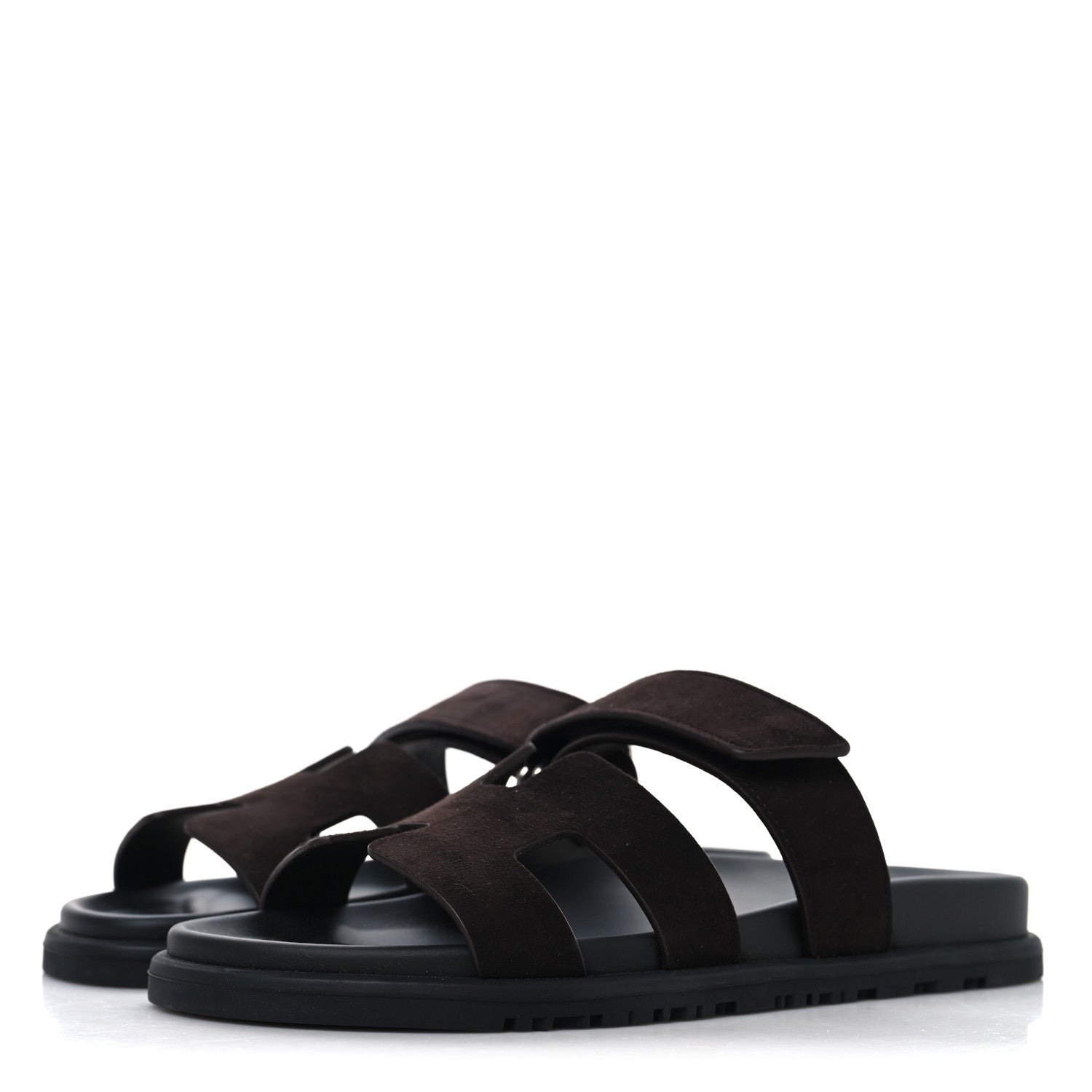 Hermes Suede Goatskin Womens Chypre Sandals 37 Marron Ebene 4 of 10