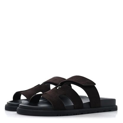 Hermes Suede Goatskin Womens Chypre Sandals 37 Marron Ebene 4 of 10