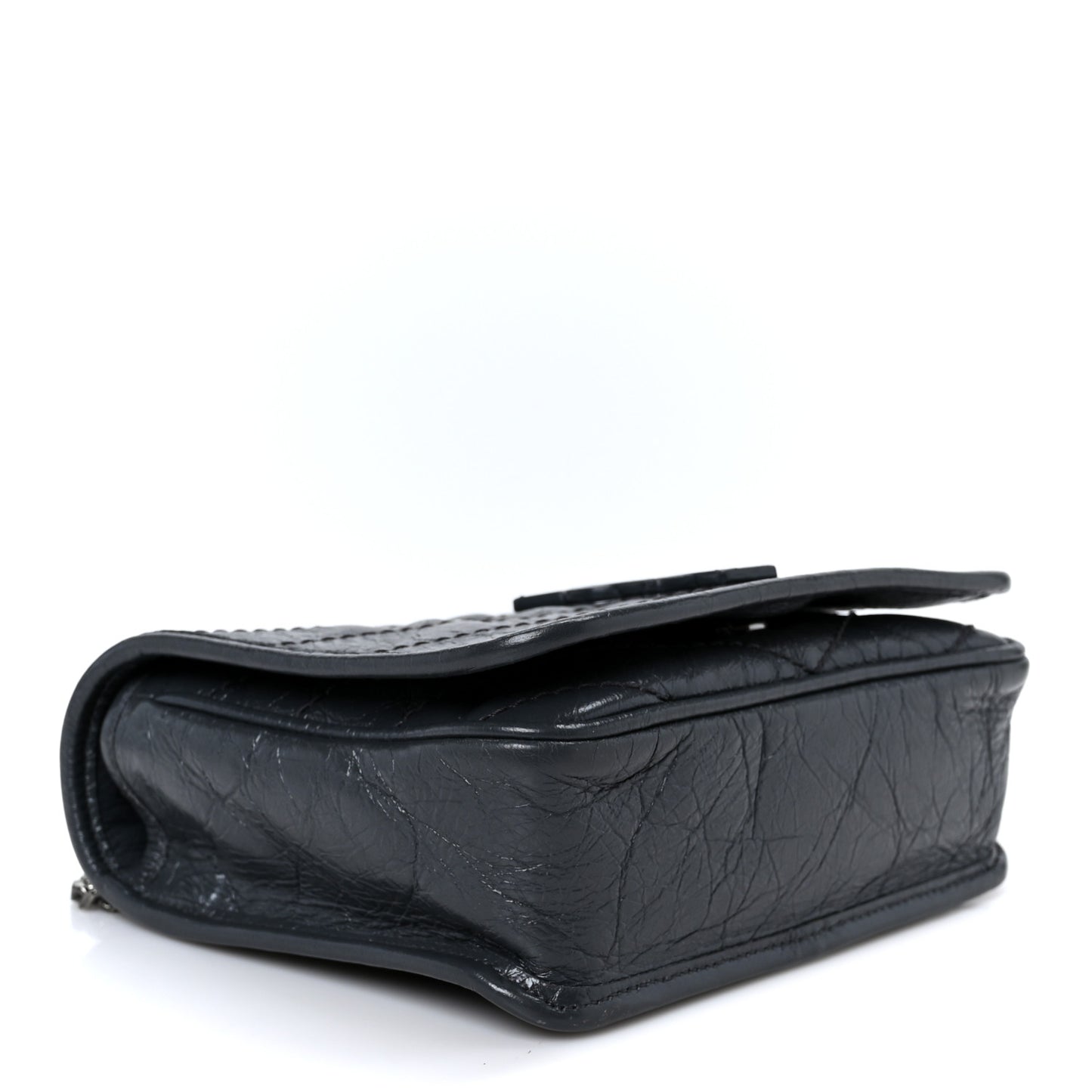 Crinkled Calfskin Matelasse Monogram Niki Chain Wallet Dark Smog