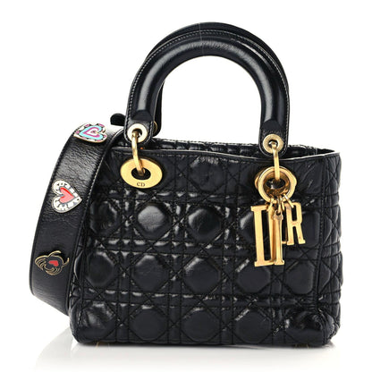 Christian Dior Crinkled Patent Cannage Small Lucky Badges My Lady Dior Black 1 of 15