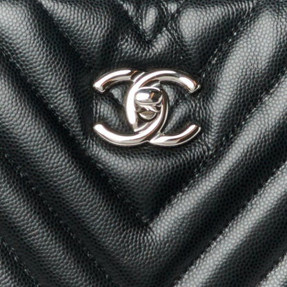 Chanel Caviar Chevron Quilted Large Shopping Tote Black 7 of 9
