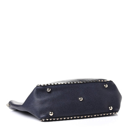 Valentino Garavani Pebbled Calfskin Medium Rockstud Tote Deep Denim 3 of 4