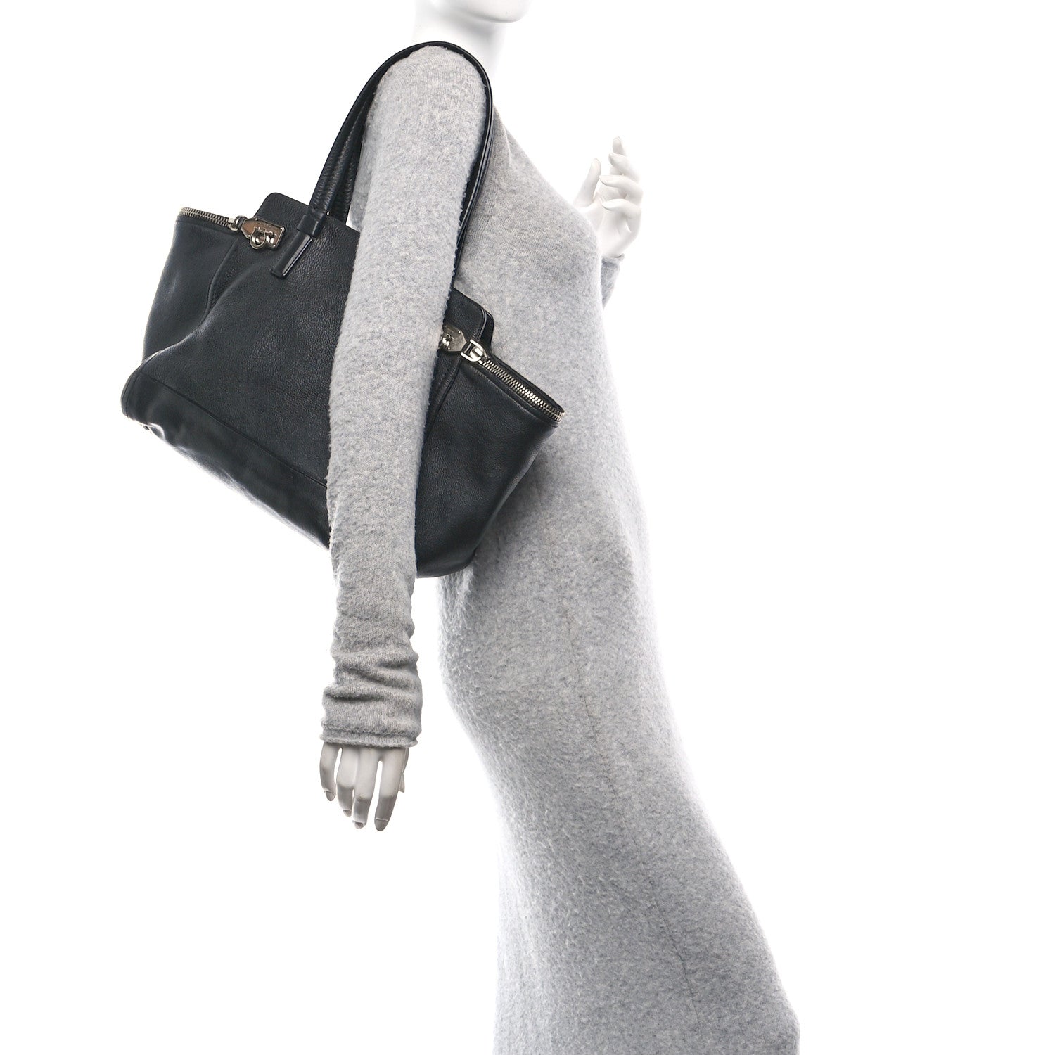 Salvatore Ferragamo Calfskin Medium Verve Double Zip Tote Black 2 of 8