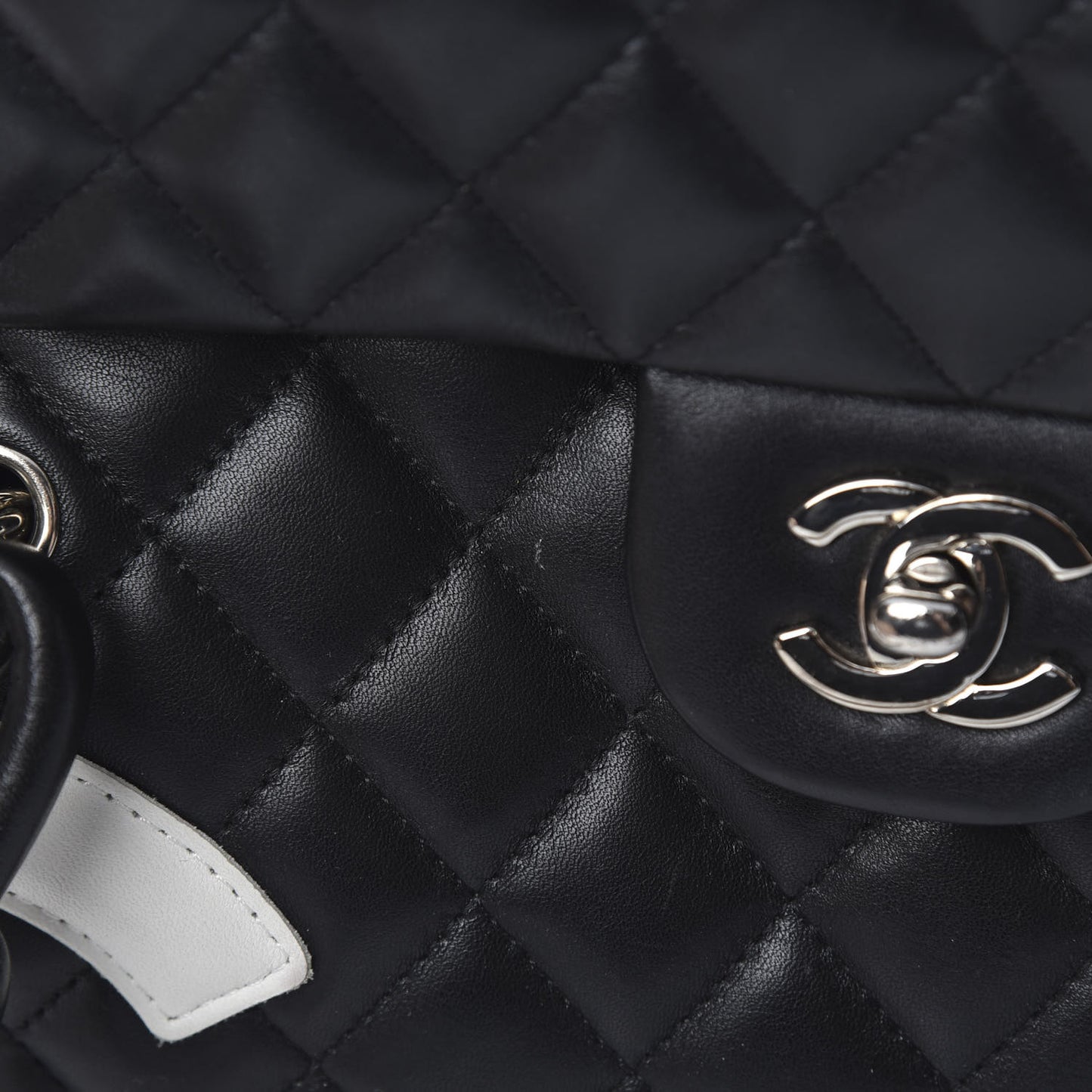 Calfskin Quilted Large Cambon Flap Black White