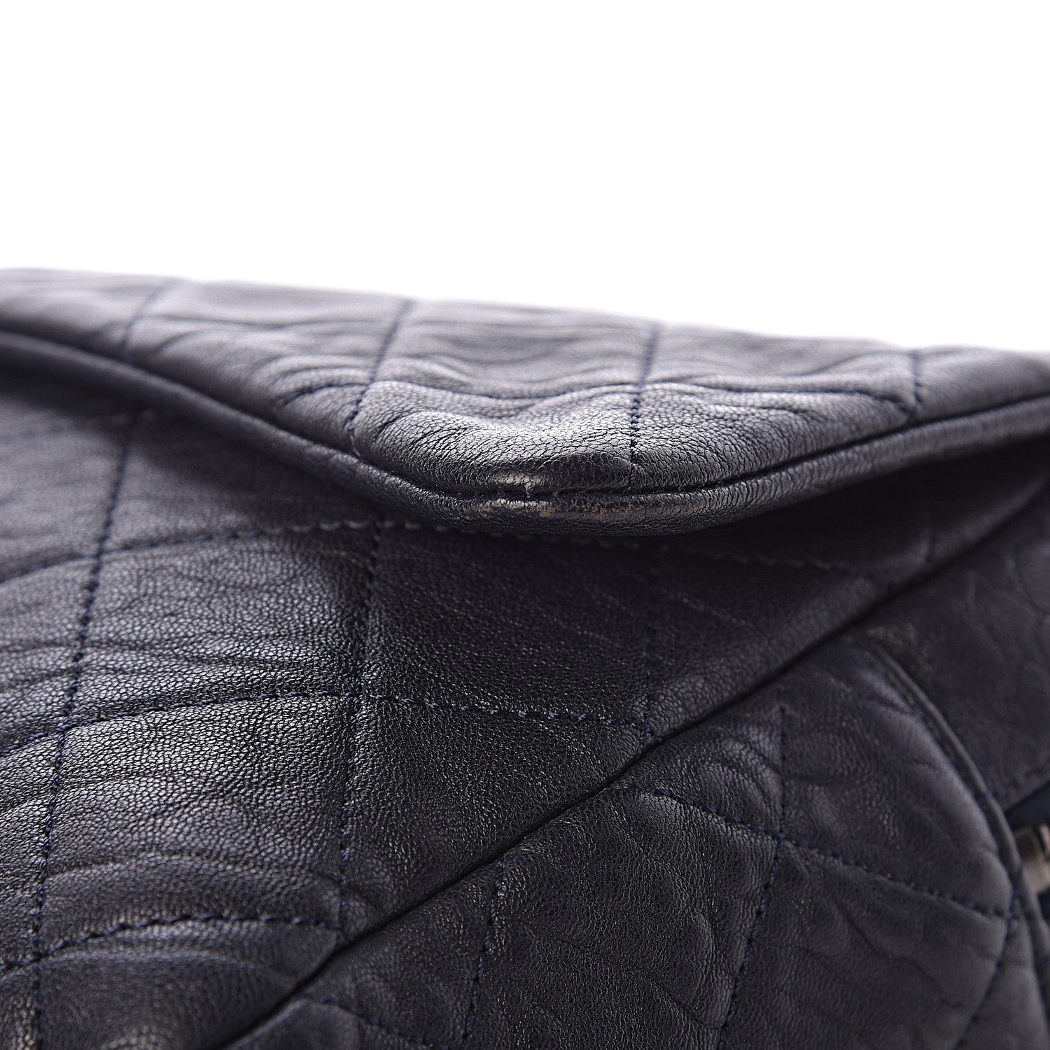 Chanel Sheepskin Quilted Jumbo Easy Flap Navy Blue 15 of 18