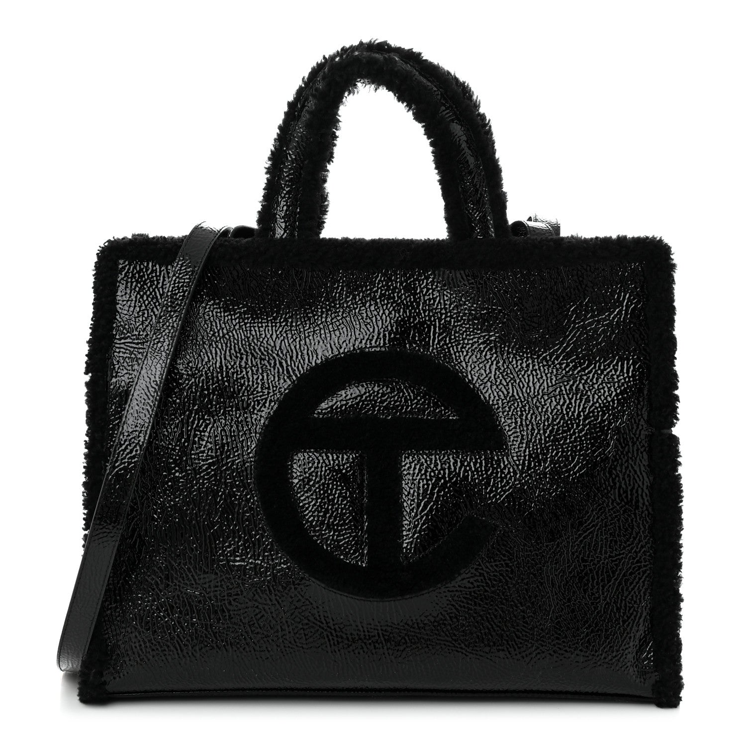 Telfar X UGG Crinkle Patent Shearling Medium Shopping Bag Black 1 of 10
