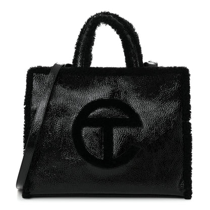 Telfar X UGG Crinkle Patent Shearling Medium Shopping Bag Black 1 of 10