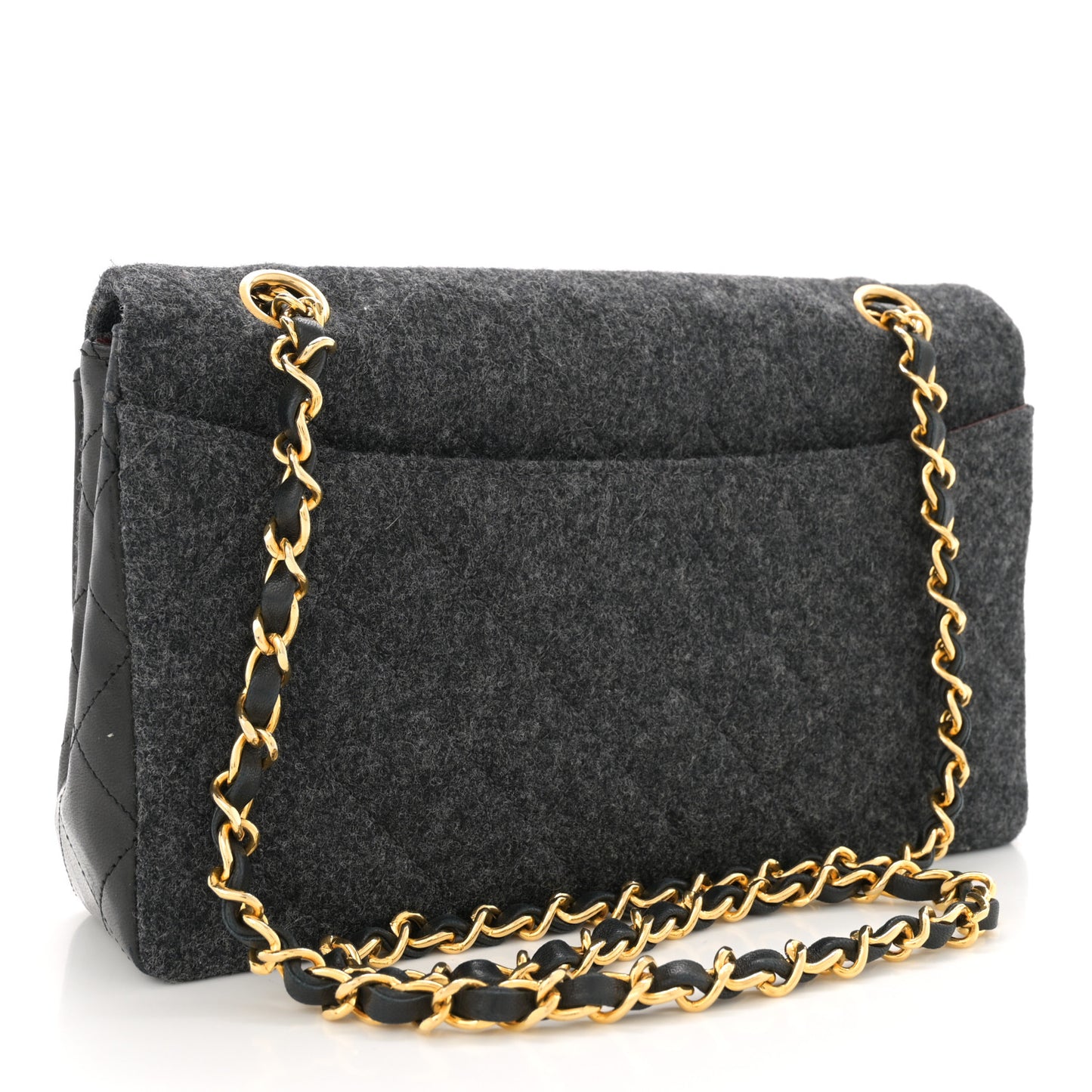 Lambskin Felt Quilted Small Single Flap With Pouch Grey Black