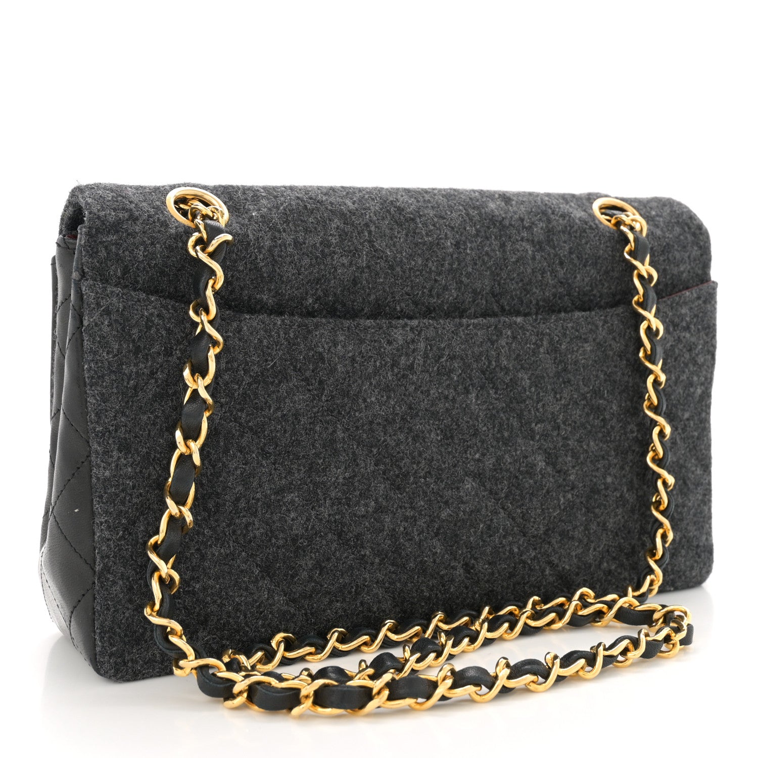 Chanel Lambskin Felt Quilted Small Single Flap With Pouch Grey Black 4 of 13