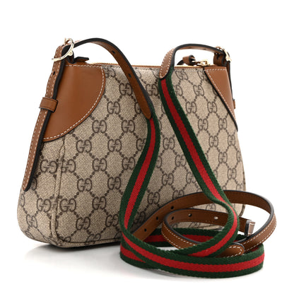 Gucci GG Supreme Monogram Textured Calfskin Small Emblem Shoulder Bag Beige Dark Brown 3 of 12
