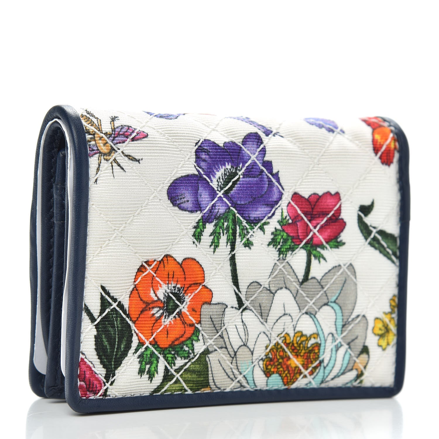 Gucci Canvas Flora Floral Trapuntata Zumi Card Case Wallet Great White Multicolor Blue Agata 3 of 7