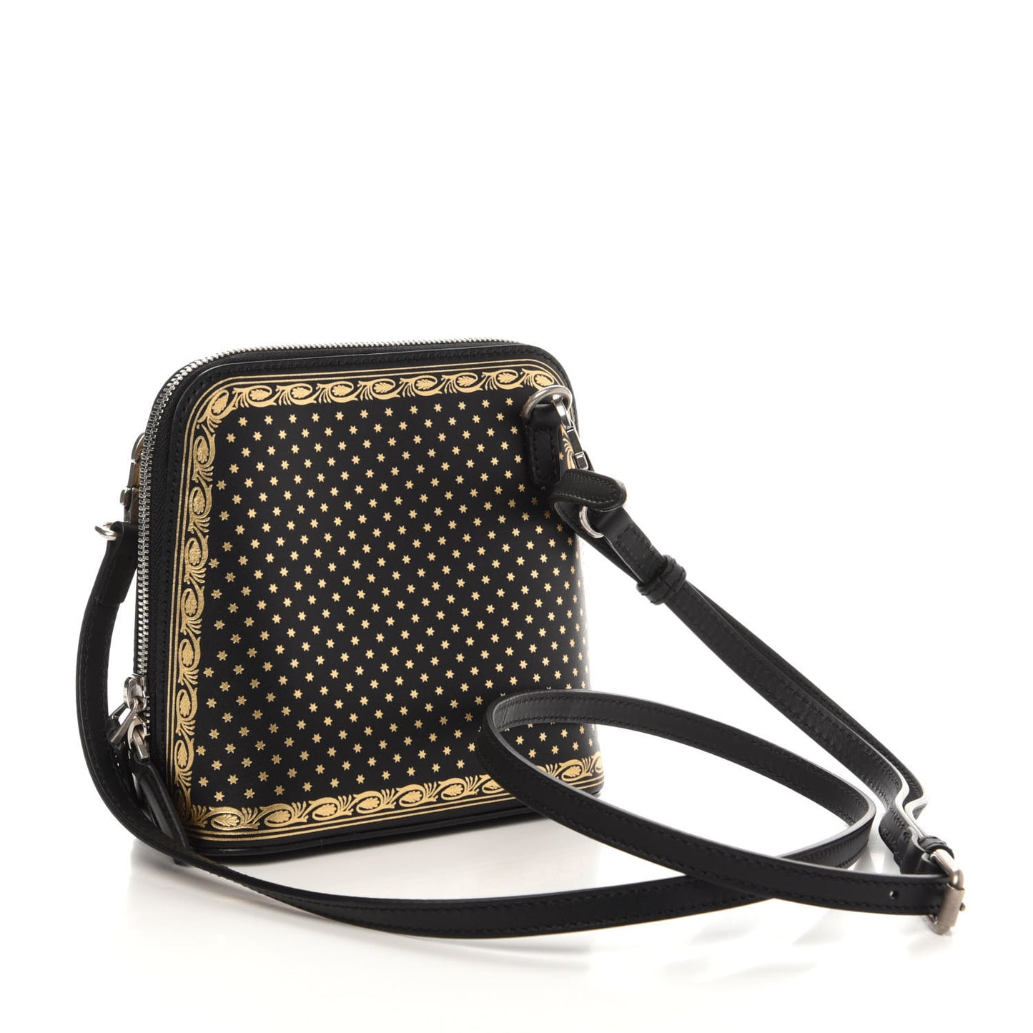 X SEGA Calfskin GUCCY Stars Mini Dome Shoulder Bag Black Gold