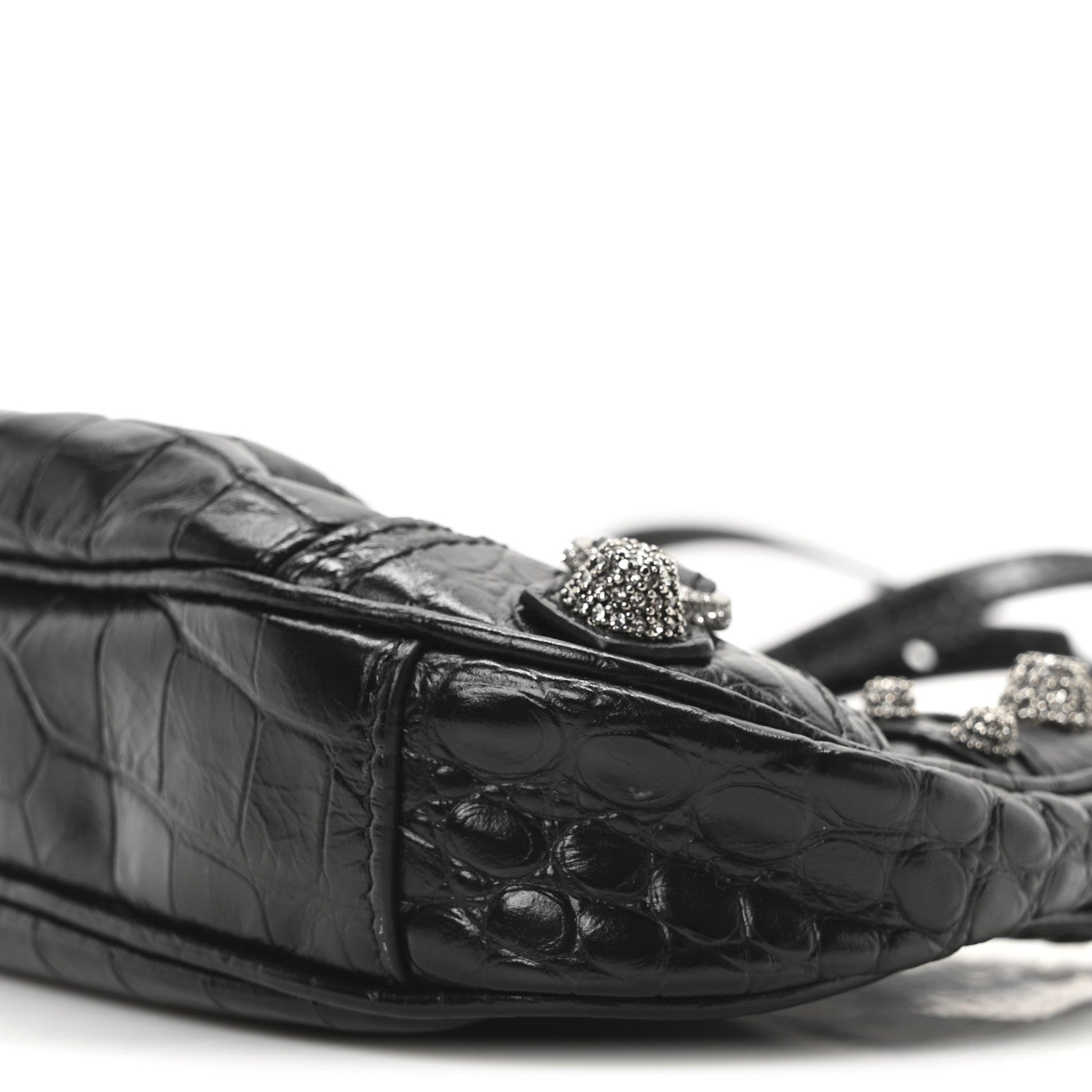 Balenciaga Extra Supple Calfskin Crocodile Embossed Crystal Le Cagole Mini Purse With Chain Black 10 of 10