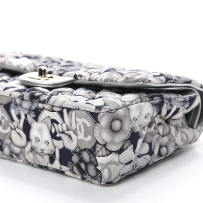 Chanel Nylon Quilted Medium Cat Emoticon Double Flap Navy Grey Ecru 7 of 12