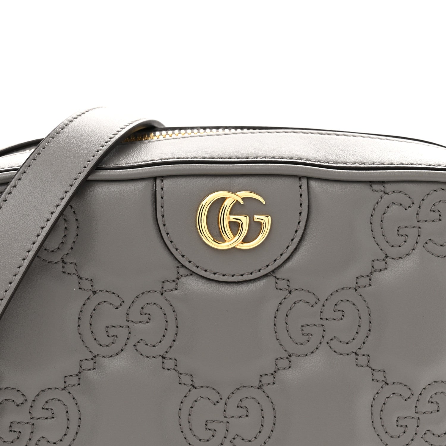 Gucci Calfskin GG Matelasse Shoulder Bag Dusty Grey Natural