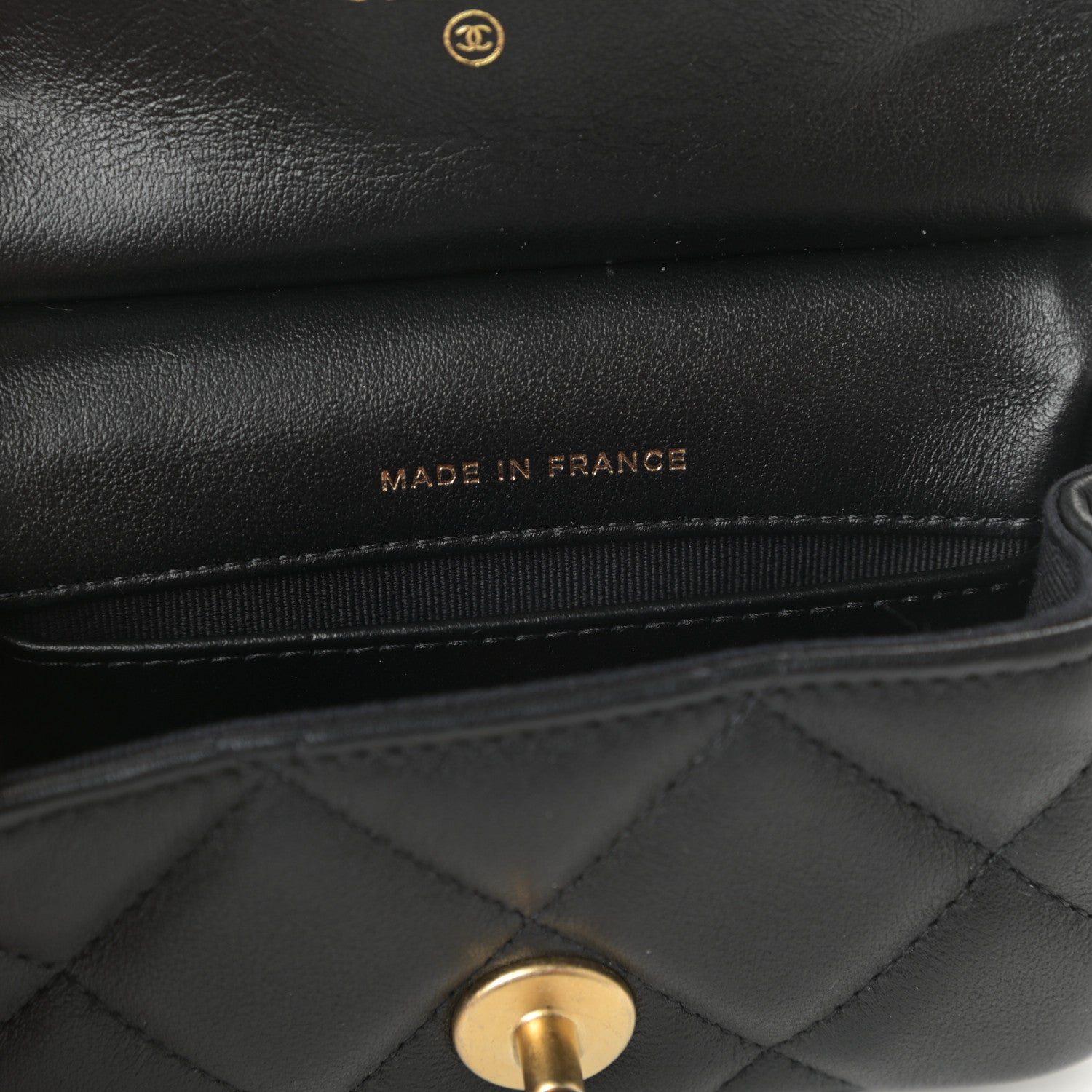 Chanel Calfskin Quilted Lady Handle Flap Card Holder With Chain Black 6 of 11