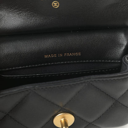 Chanel Calfskin Quilted Lady Handle Flap Card Holder With Chain Black 6 of 11