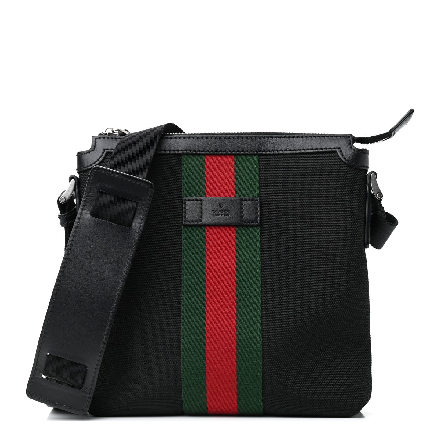 Techno Canvas Selleria Calfskin Web Small Flat Messenger Bag Black