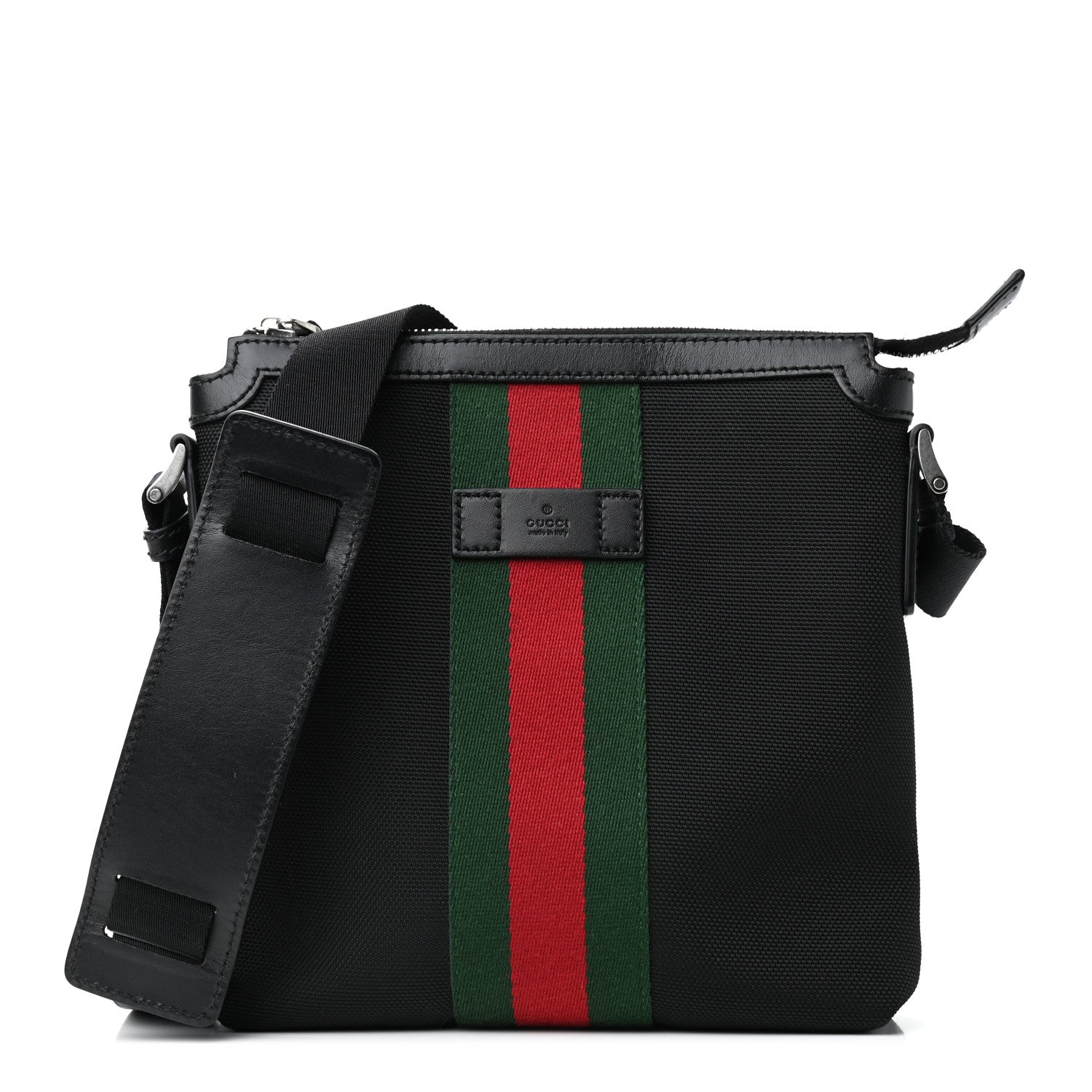 Gucci Techno Canvas Selleria Calfskin Web Small Flat Messenger Bag Black 1 of 9