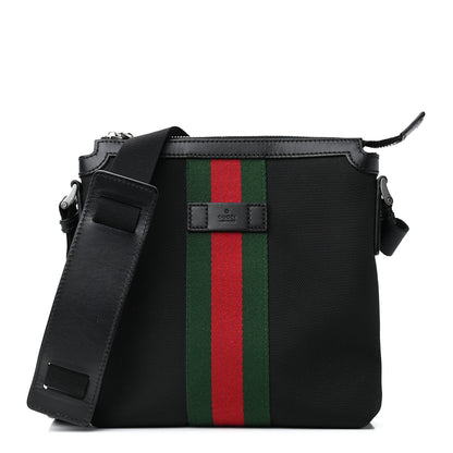Gucci Techno Canvas Selleria Calfskin Web Small Flat Messenger Bag Black 1 of 9