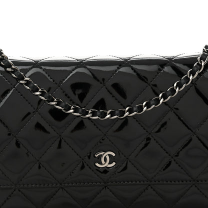 Chanel Patent Calfskin Quilted Wallet On Chain WOC Black 9 of 14