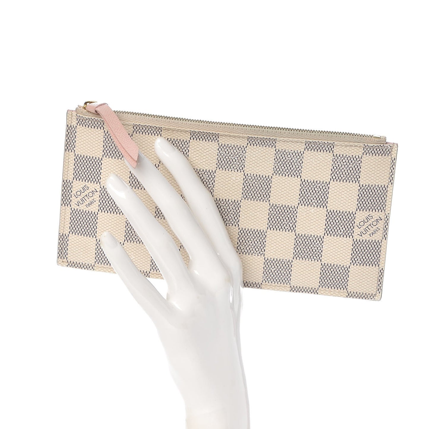 Damier Azur Felicie Chain Wallet Zippered Insert Rose Ballerine