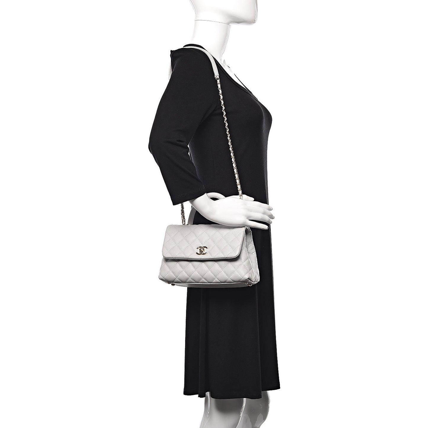 Caviar Quilted Mini Coco Handle Flap Light Grey