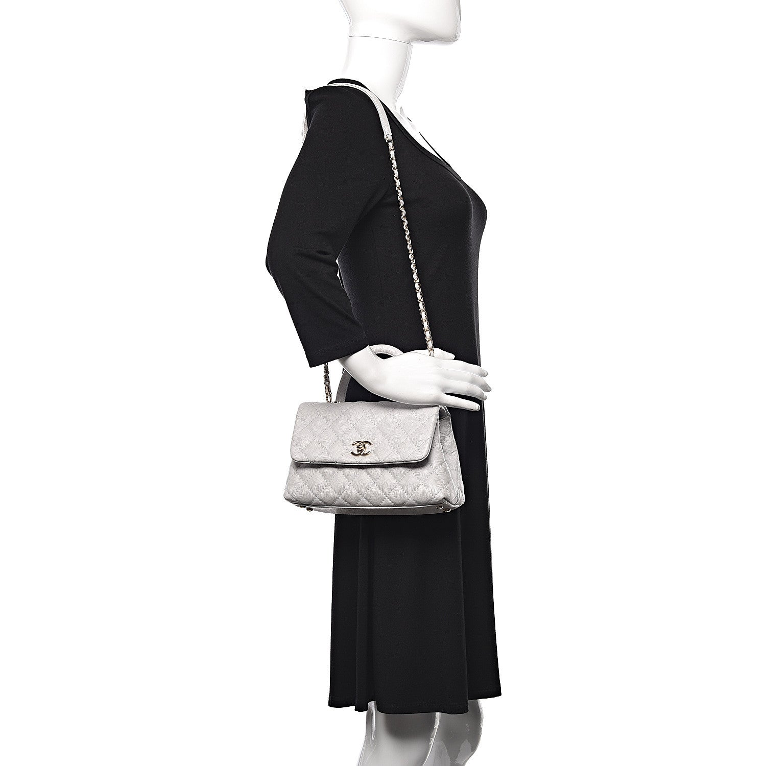 Chanel Caviar Quilted Mini Coco Handle Flap Light Grey 2 of 12