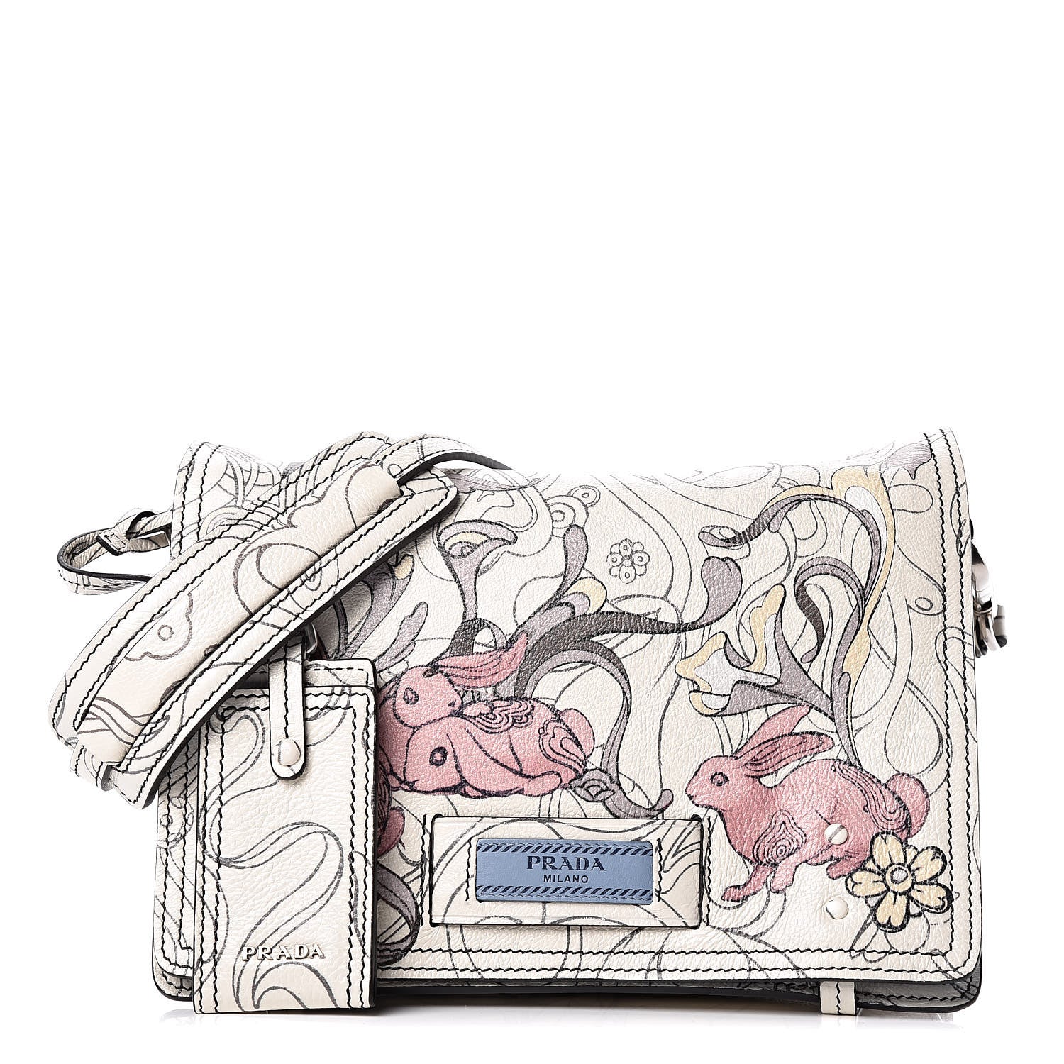 Prada X JAMES JEAN Glace Calfskin Rabbit Print Etiquette Flap Opaline Astrale 1 of 10