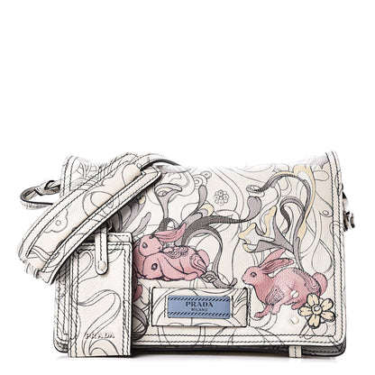 Prada X JAMES JEAN Glace Calfskin Rabbit Print Etiquette Flap Opaline Astrale 1 of 10