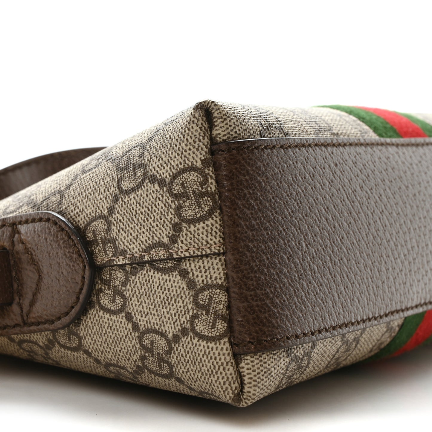 GG Supreme Monogram Textured Dollar Calfskin Web Small Ophidia Dome Shoulder Bag Beige Ebony New Acero