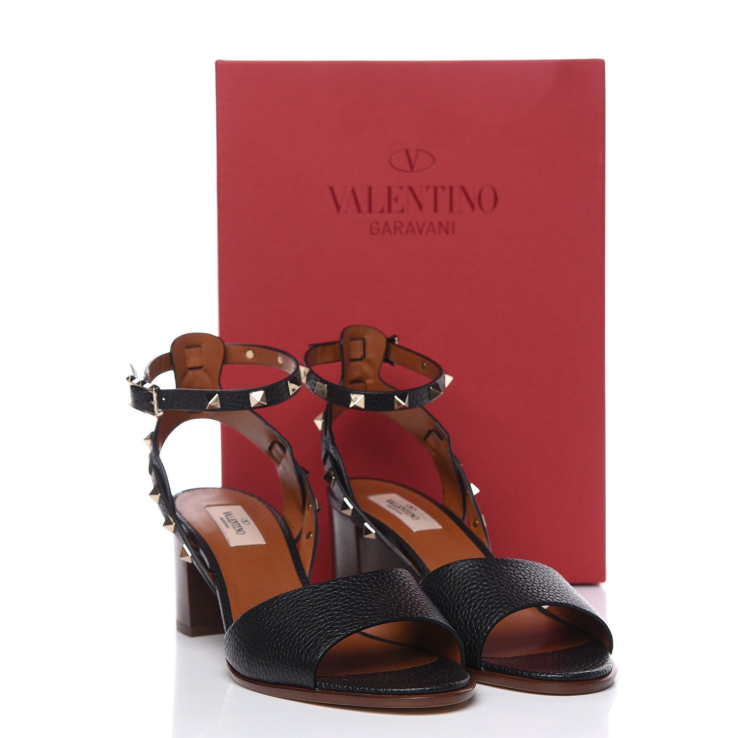 Valentino Garavani Pebbled Calfskin Rockstud Ankle Strap 60mm Sandals 40 Black Light Cuir 8 of 8
