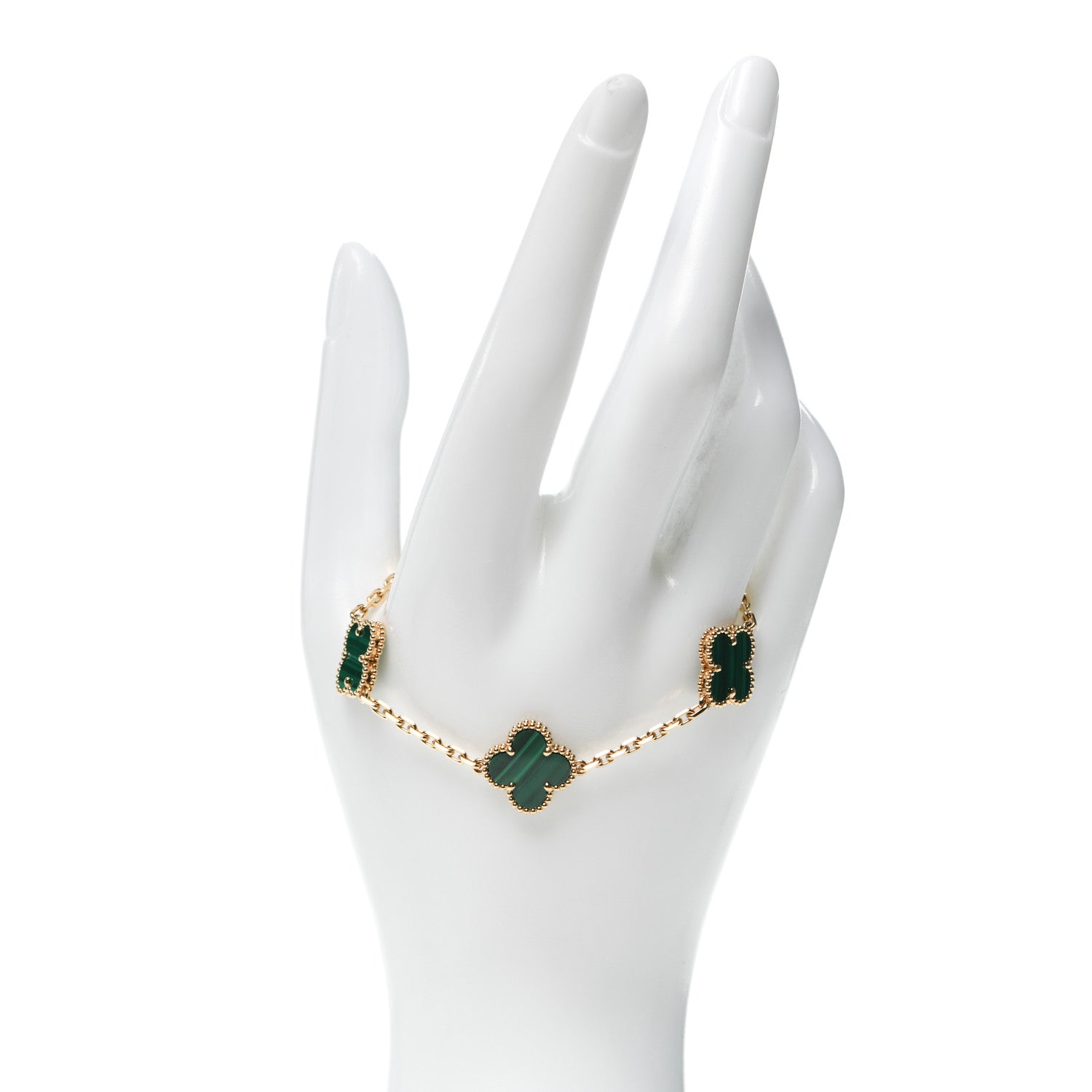 Van Cleef & Arpels 18K Yellow Gold Malachite 5 Motifs Vintage Alhambra Bracelet 2 of 6