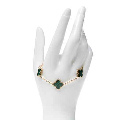 Van Cleef & Arpels 18K Yellow Gold Malachite 5 Motifs Vintage Alhambra Bracelet 2 of 6