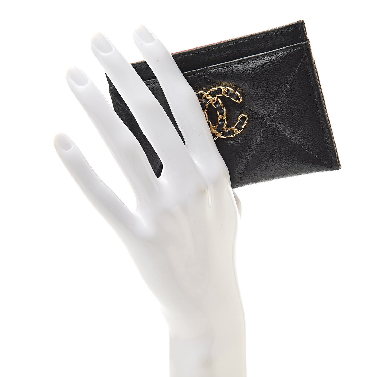 Shiny Goatskin Quilted Chanel 19 Card Holder Black