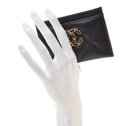 Chanel Shiny Goatskin Quilted Chanel 19 Card Holder Black 2 of 9