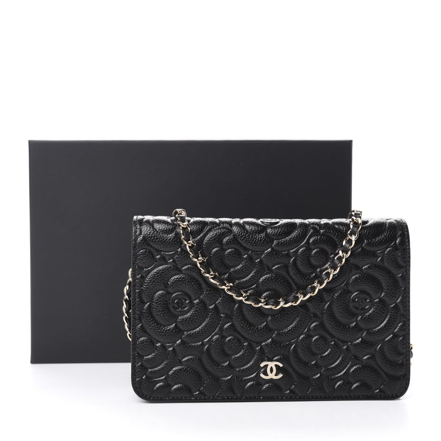Caviar Camellia Embossed Wallet On Chain WOC Black