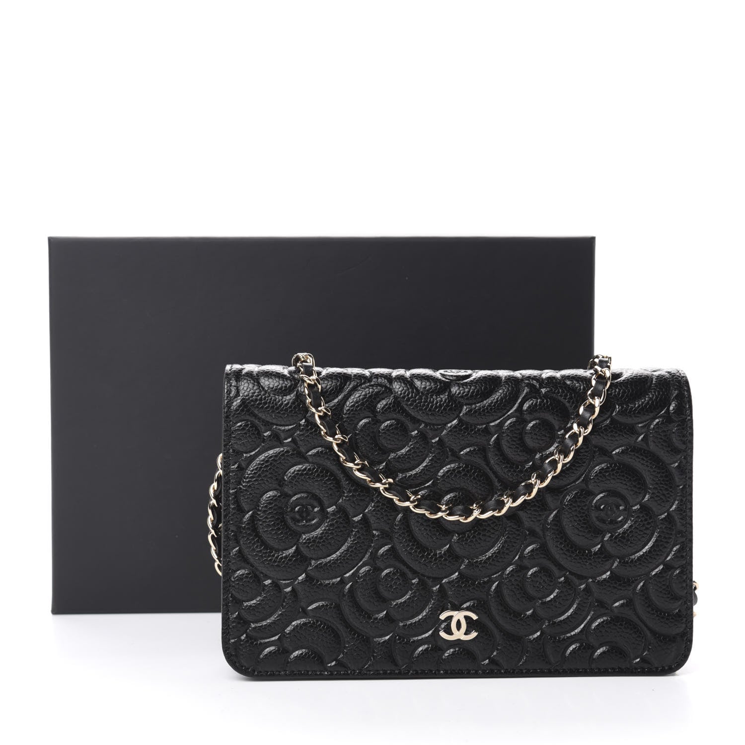 Chanel Caviar Camellia Embossed Wallet On Chain WOC Black 13 of 13