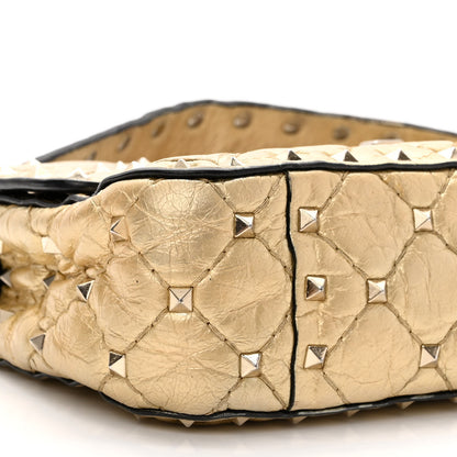 Valentino Garavani Metallic Wrinkled Lambskin Small Rockstud Spike Shoulder Bag Platino 7 of 11