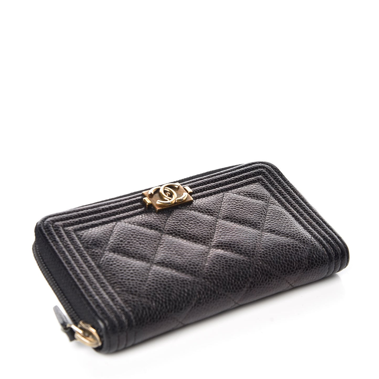 Caviar Quilted Small Boy Zip Around Wallet Black